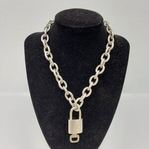 Authentic Louis Vuitton Padlock w/Unbranded Stainless Steel Plated Silver Chain